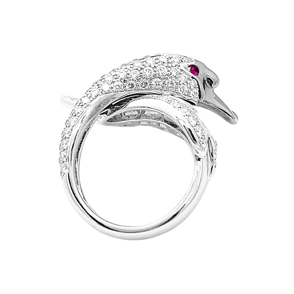 Bague Boucheron, "Animaux de Collection : "Cypris, le Cygne", or blanc, diamants, rubis. 3