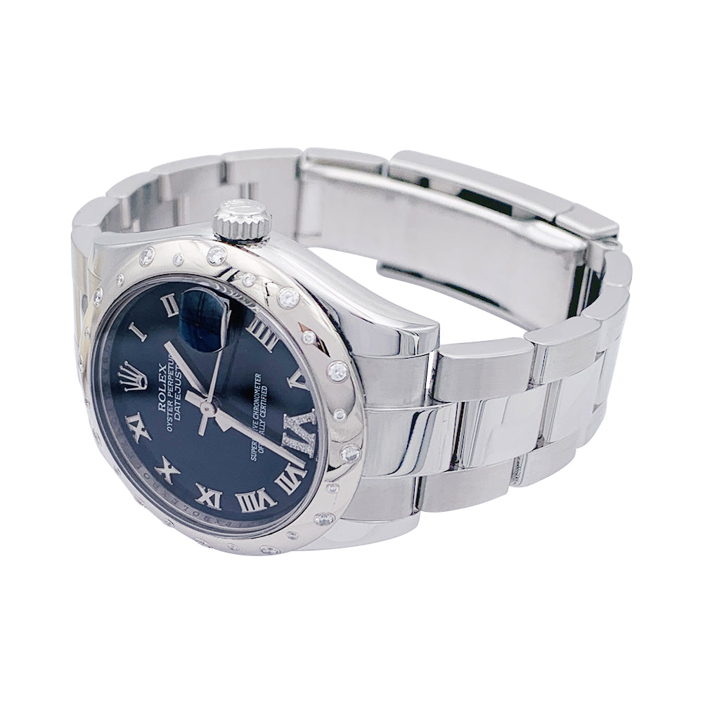 Montre Rolex, "Oyster Perpetual Datejust", acier, diamants. 2