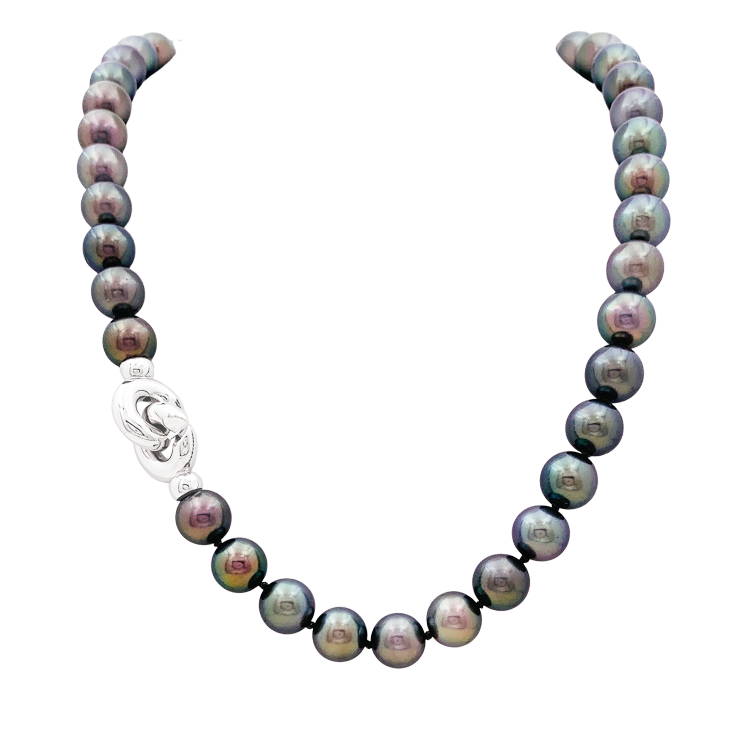 Collier 42 perles de Tahiti, fermoir en or blanc. 1