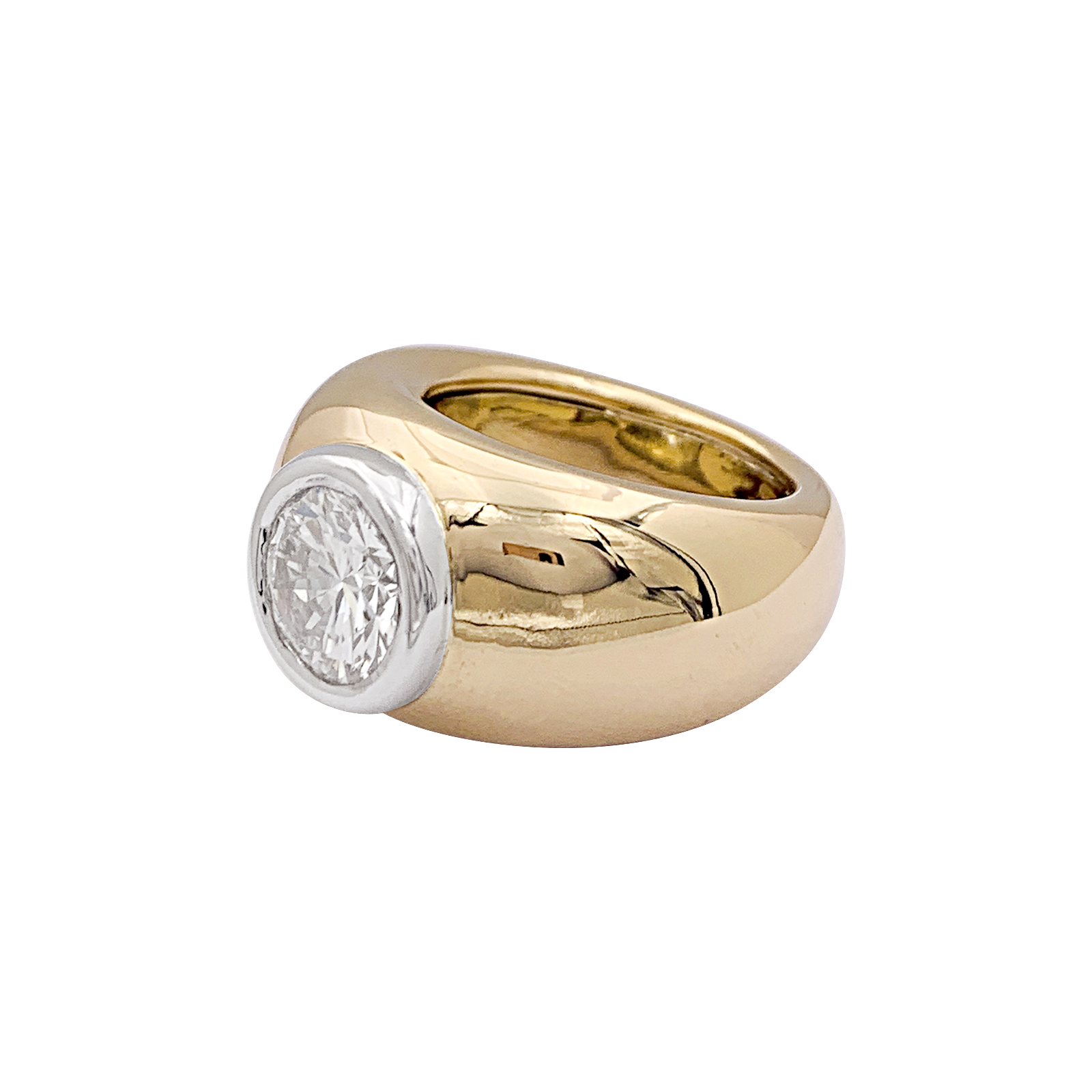 Bague deux ors, diamant 2,02 carats. 2