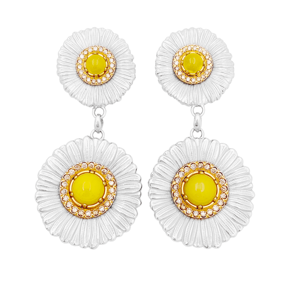 Boucles d'oreilles Buccellati, "Blossoms Color", or jaune, argent, diamants bruns, agates jaunes. 1