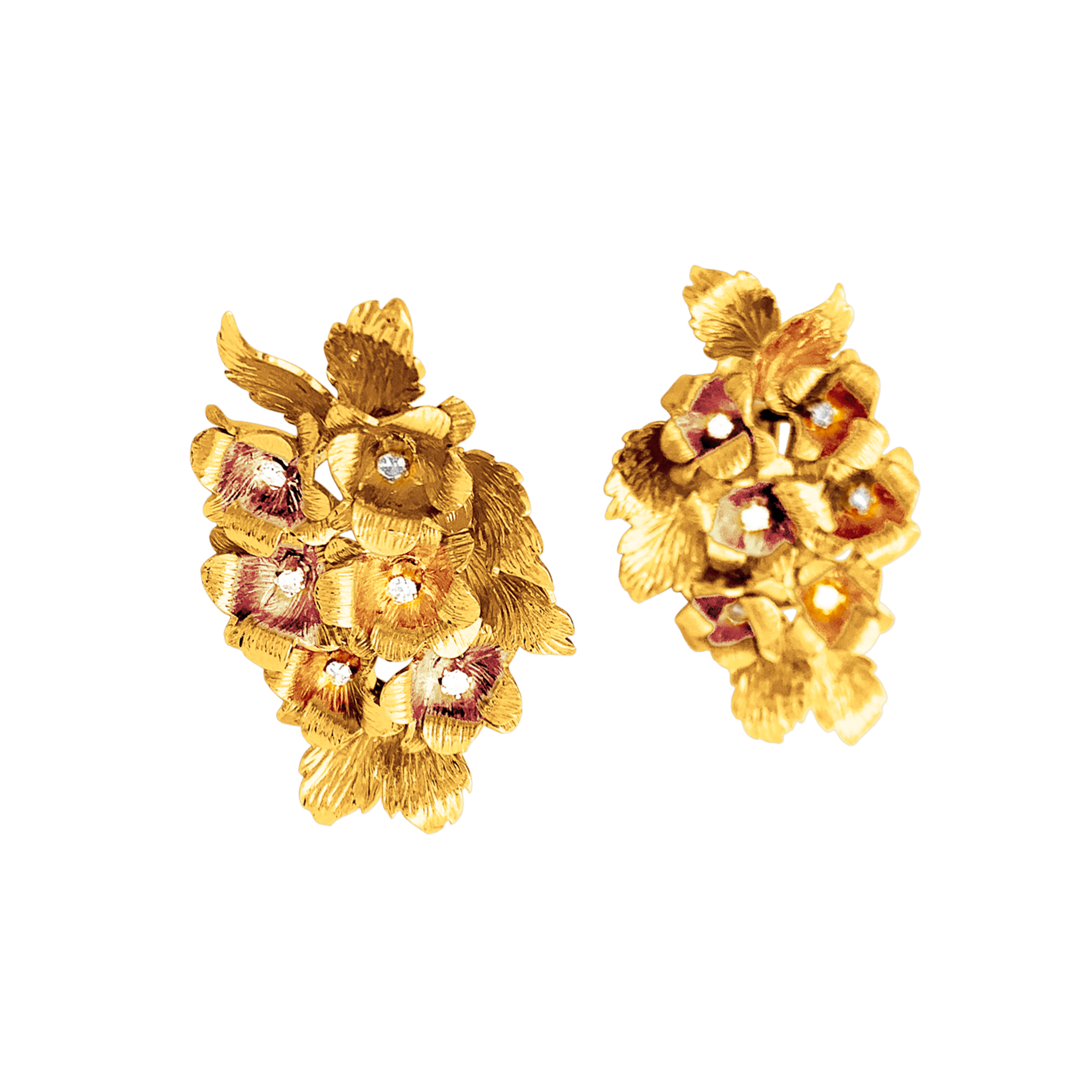 Boucles d'oreilles "Fleurs", or jaune et diamants.  3