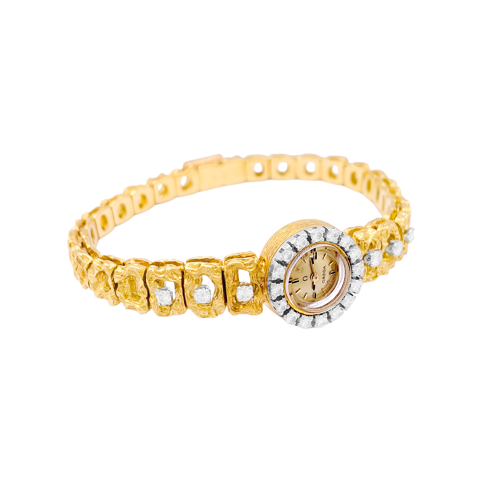 Montre de dame Omega vintage, deux ors, diamants.  2