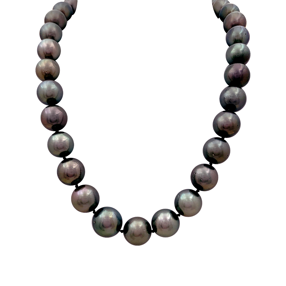 Collier perles de Tahiti, or blanc, diamants. 3