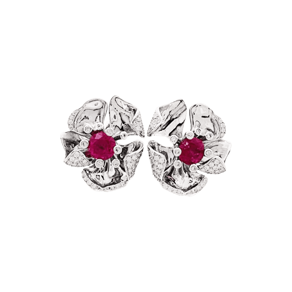 Boucles d'oreilles Mellerio, "Fleurs", or blanc, tourmalines, diamants.  1