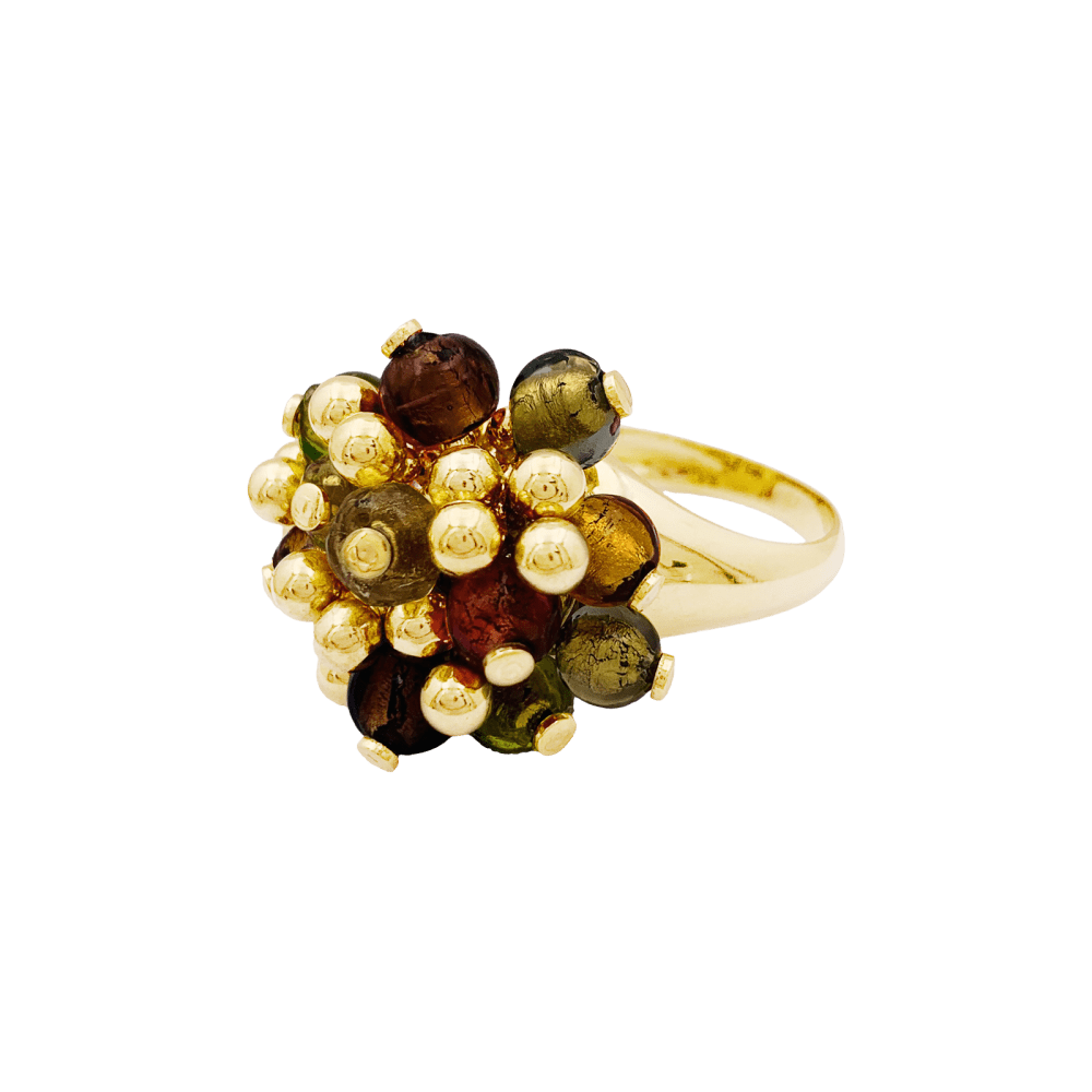 Bague vintage, "Pompon", or jaune, verre.  4