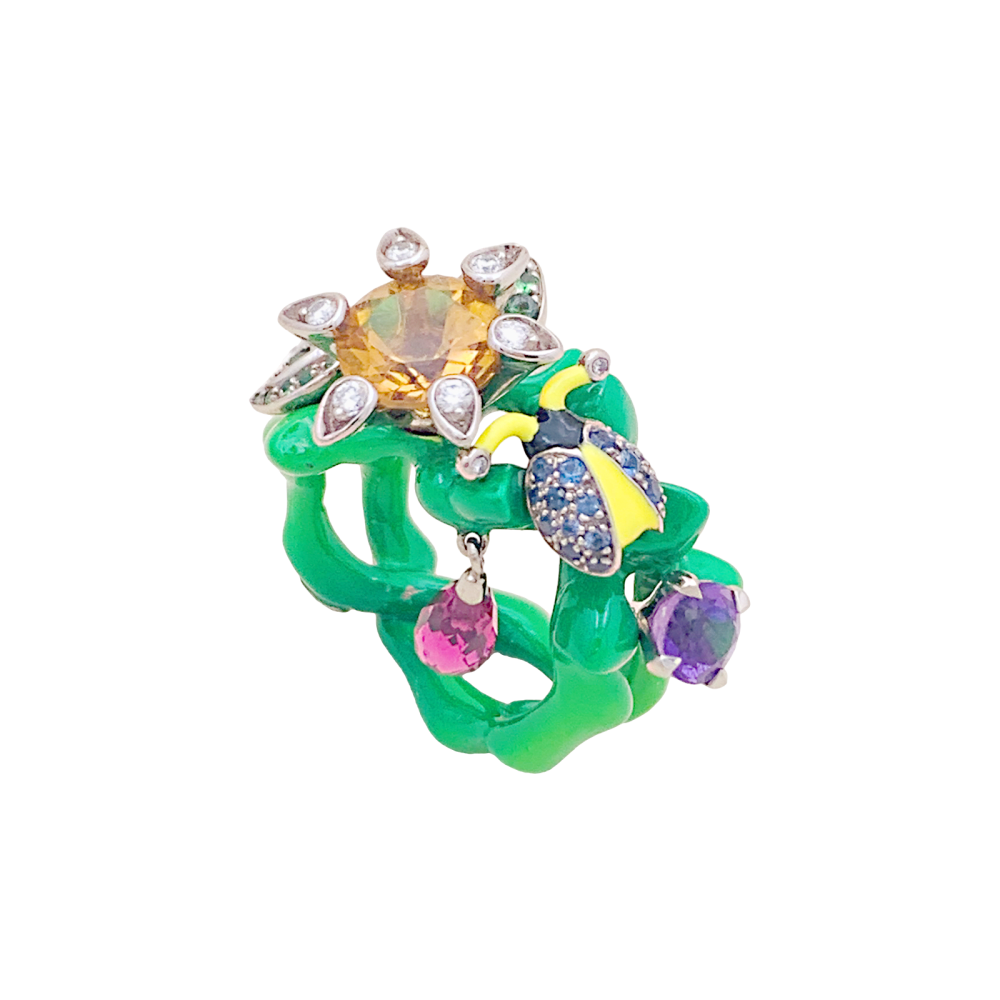 Bague Dior, "Milly Carnivora", laque, diamants, pierres de couleur. 6