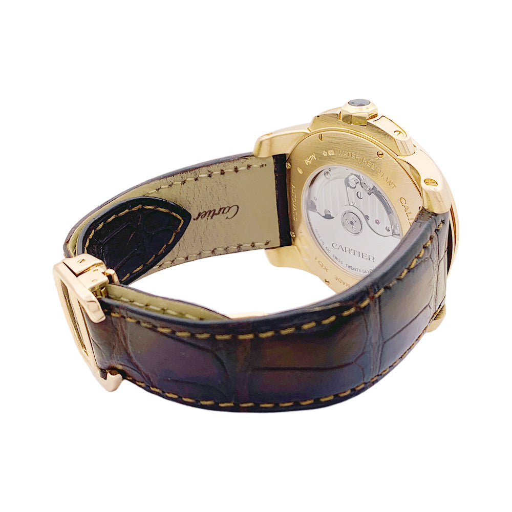 Montre Cartier, "Calibre de Cartier", or rose, cuir. 3