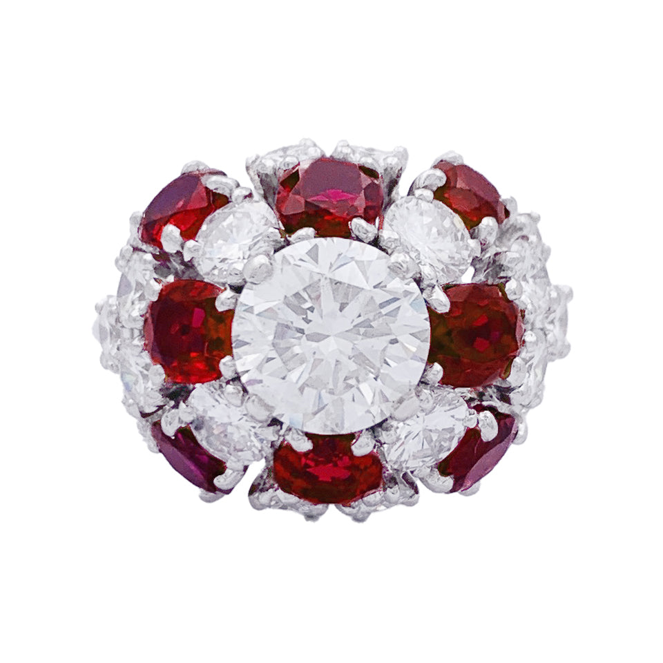 Bague platine, diamants, rubis. 4