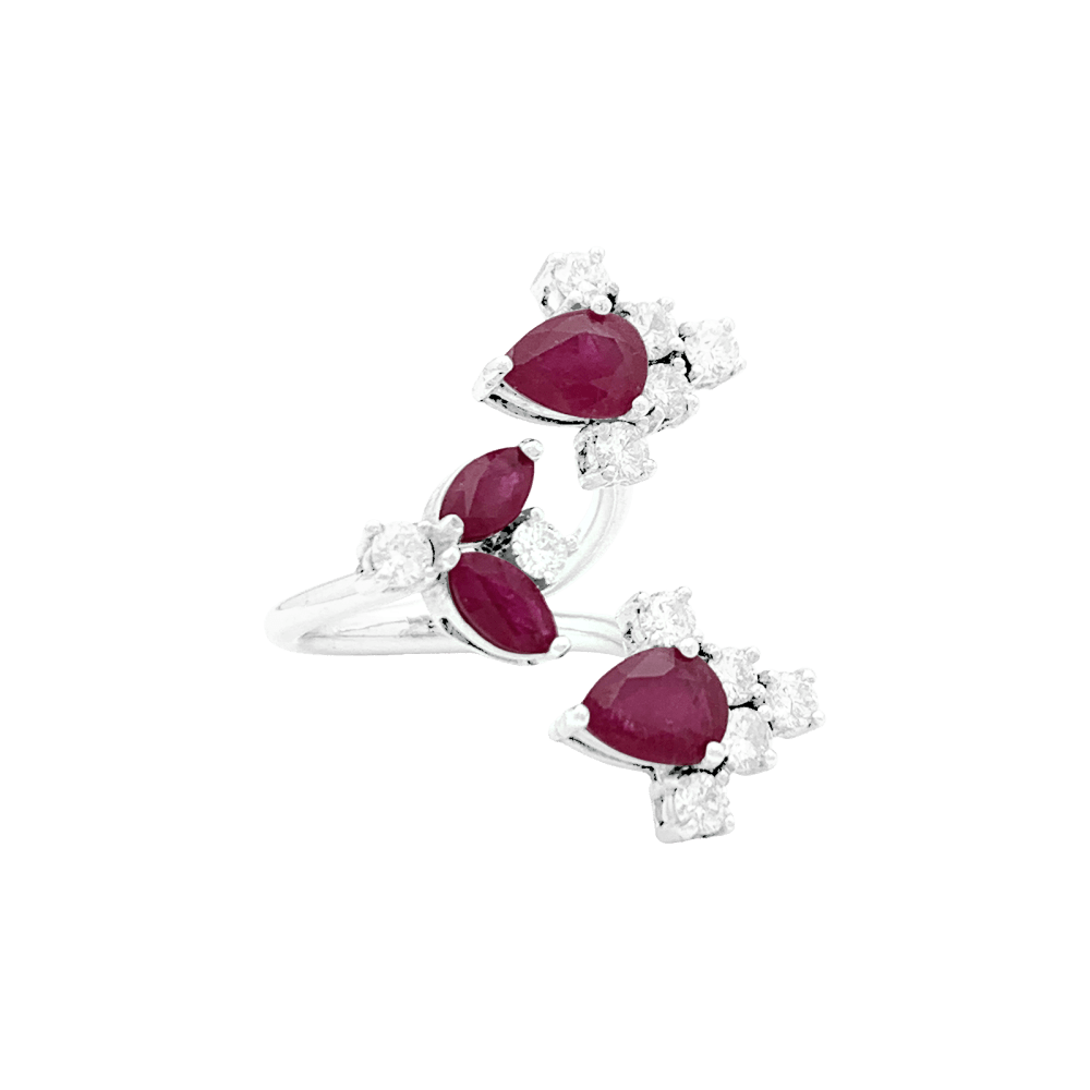 Bague ouverte, or blanc, rubis et diamants.  2