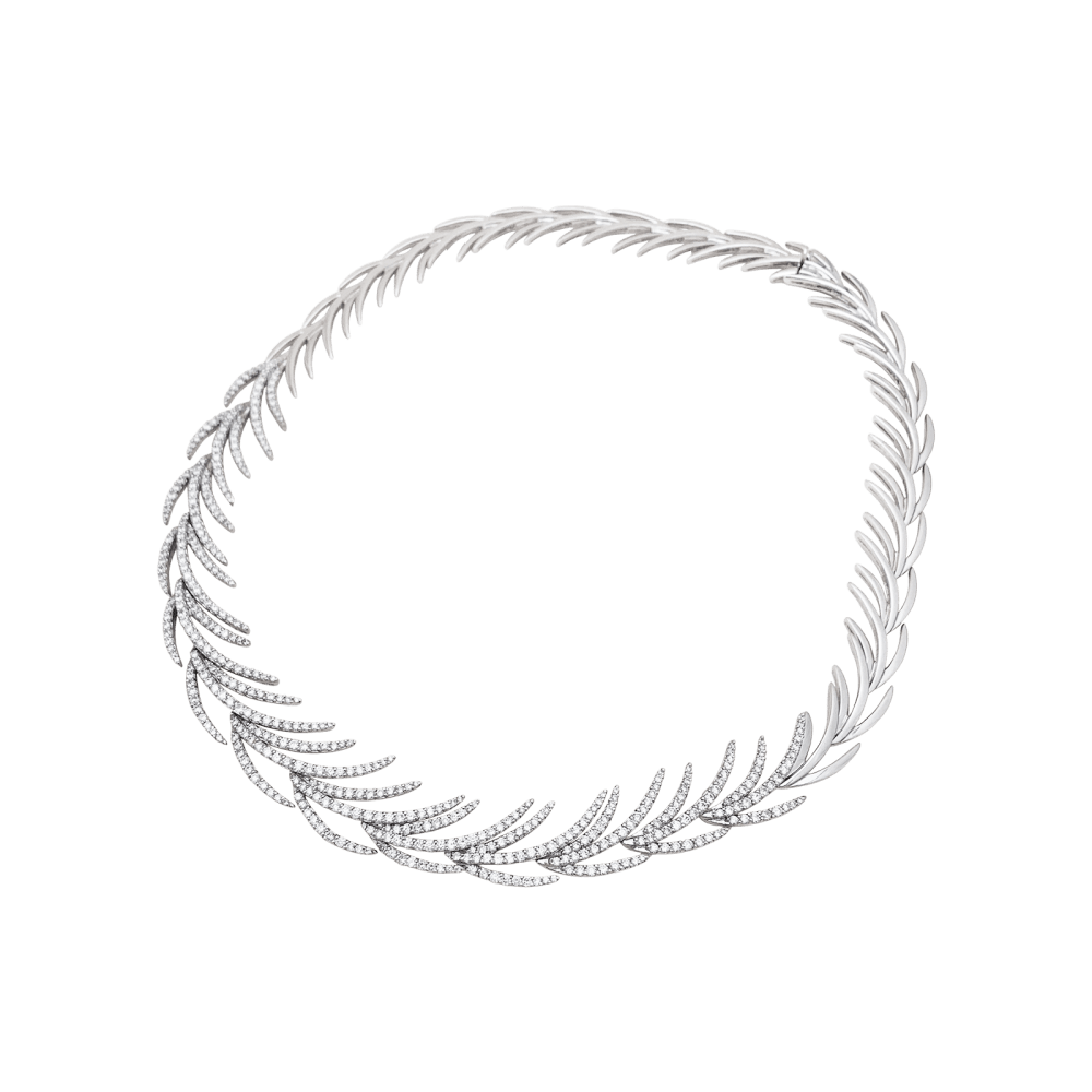 Collier "Palmes" or blanc, diamants.  2