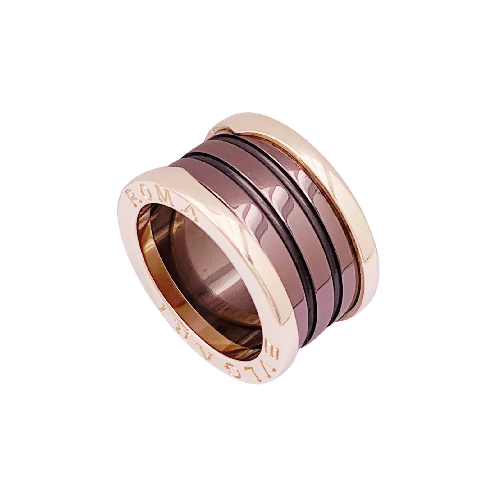 Bague Bulgari, "B.Zero1", or rose, cermet. 2