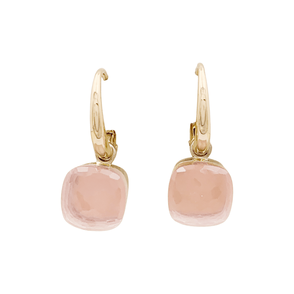 Boucles d'oreilles Pomellato, "Nudo", or rose et blanc et quartz rose. 1