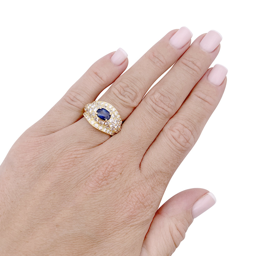 Bague or jaune, diamants et saphir. 6