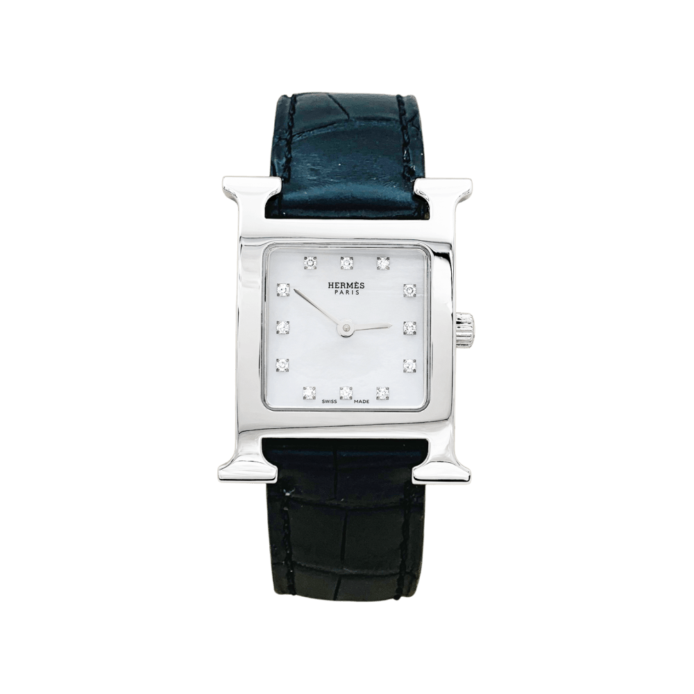 Montre Femme Hermès, "Heure H", acier, nacre et diamants. 1