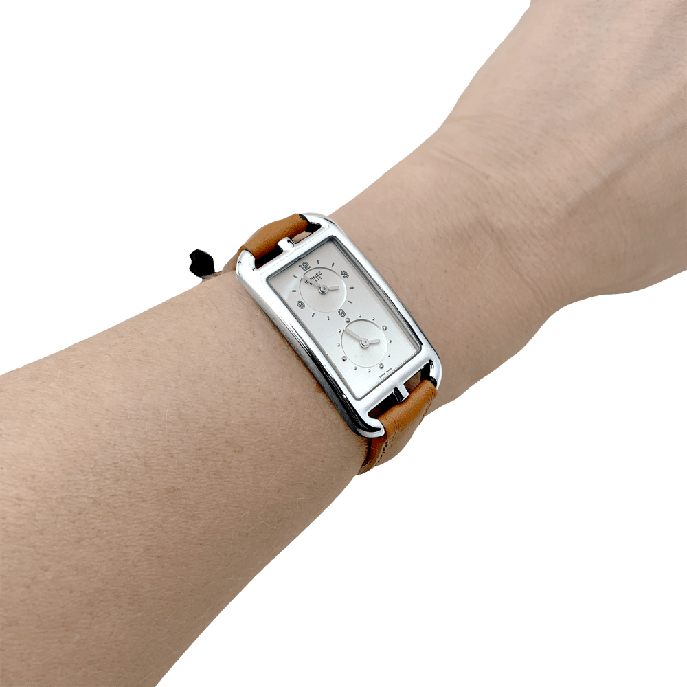 Montre Hermès, "Nantucket Dual Time", acier, cuir, diamants.  6