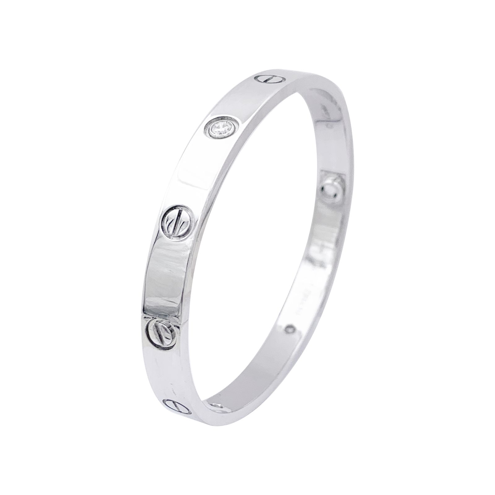 Bracelet Cartier, "Love", or blanc et diamants. 4