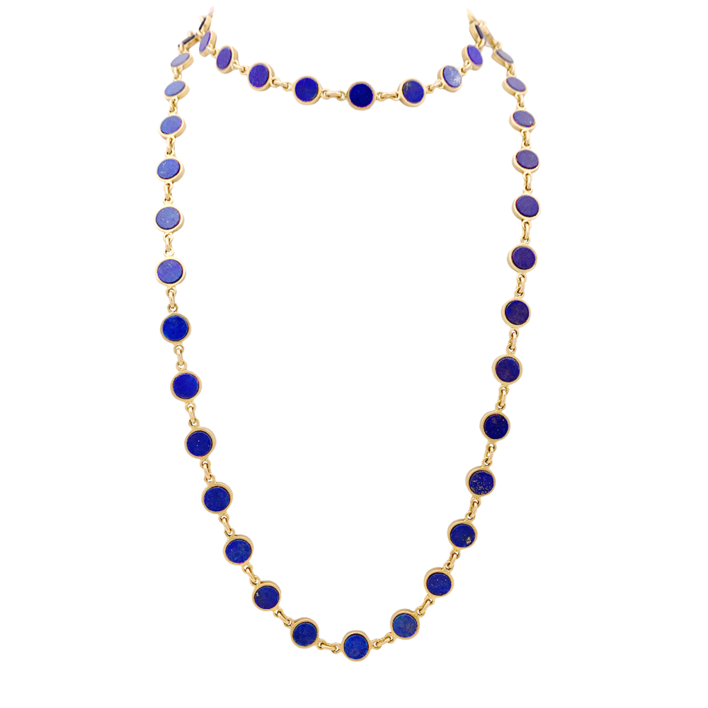 Sautoir or jaune et lapis-lazuli. 2