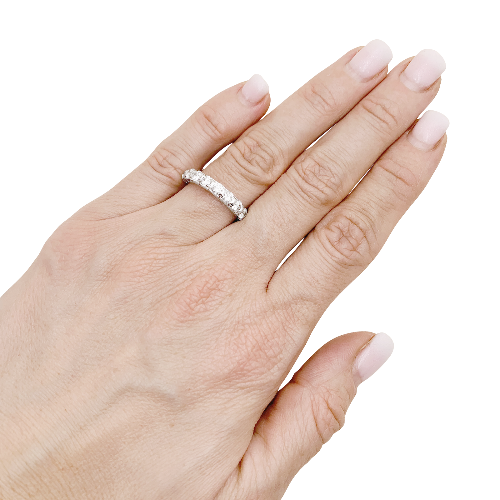 Demi-alliance or blanc et diamants. 6