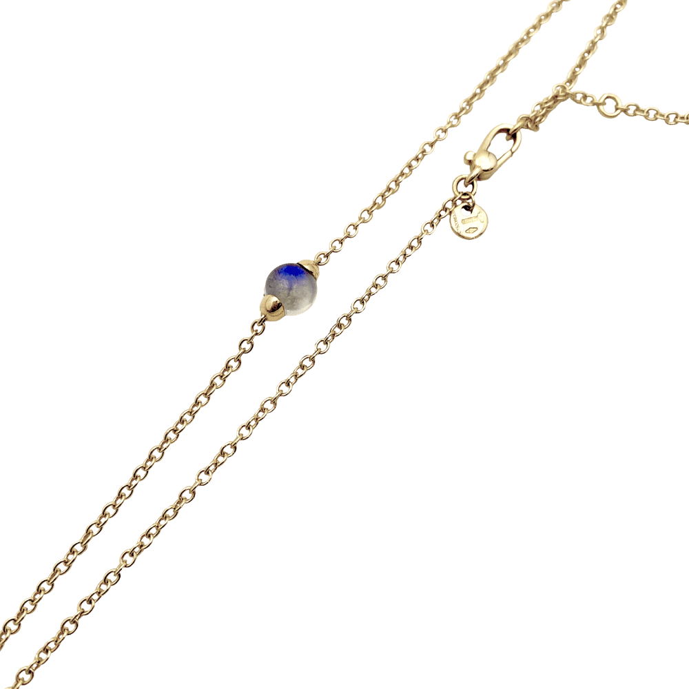 Collier Pomellato, "M'ama non M'ama", or rose, pierre de lune, argent et saphirs.  2