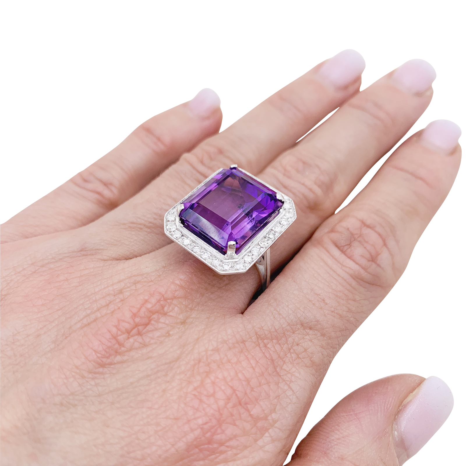 Bague or blanc, diamants, améthyste.  7