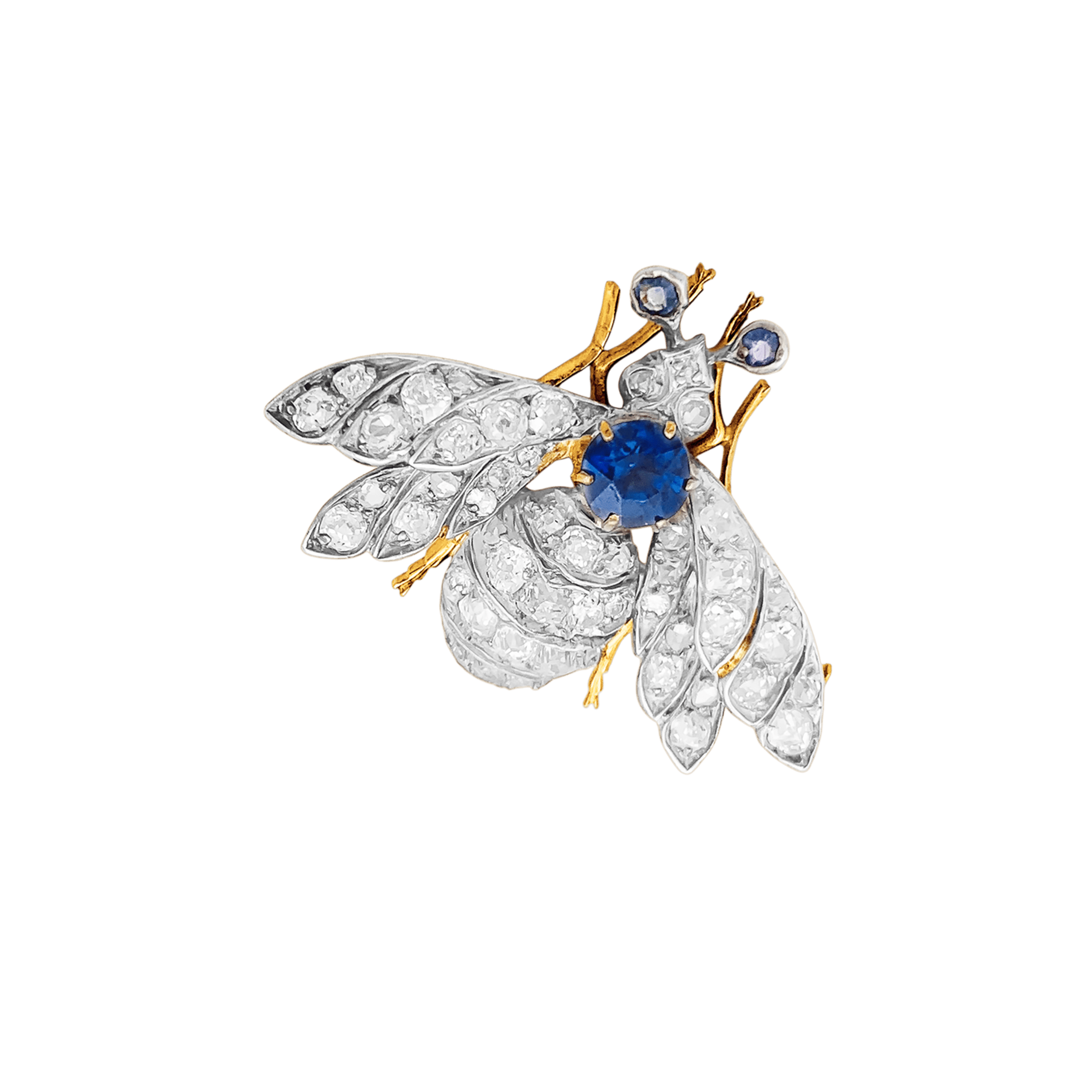 Broche ancienne "Abeille", or jaune, argent, saphir et diamants.   1