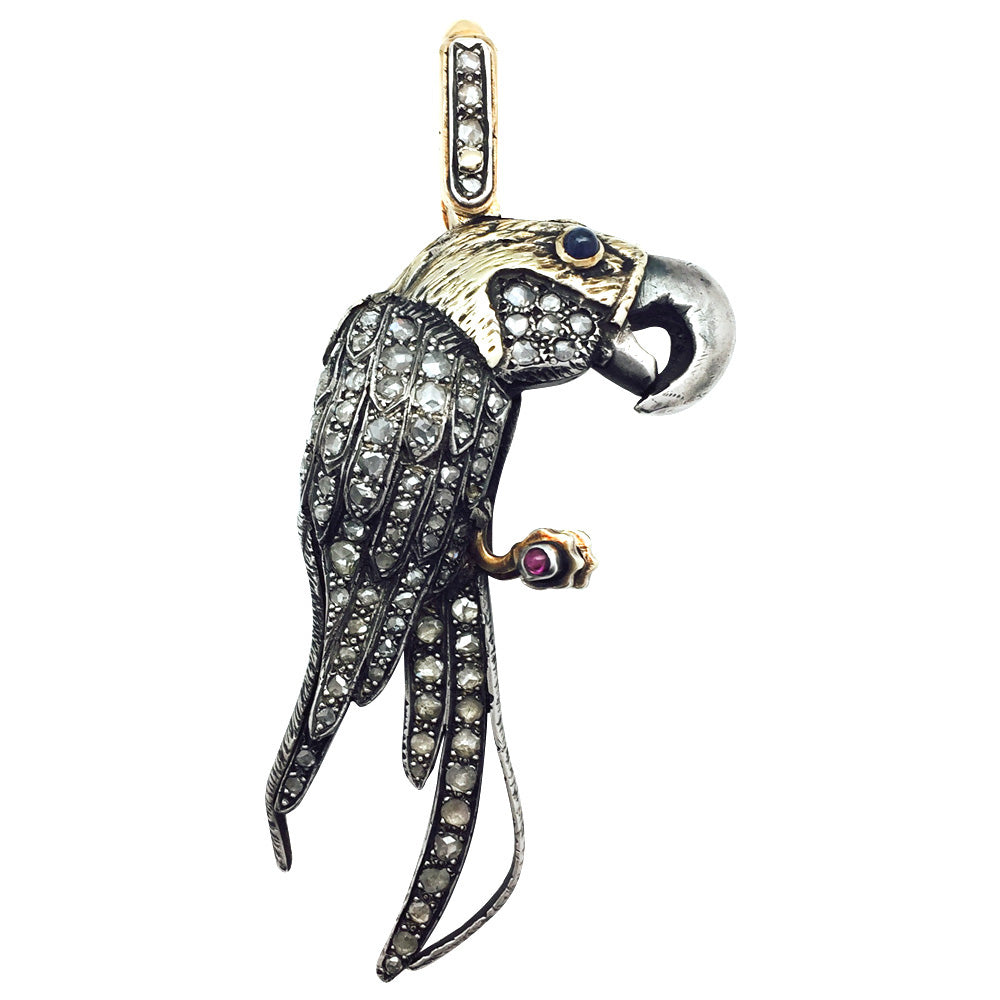 Pendentif "Perroquet", or jaune et argent. 3