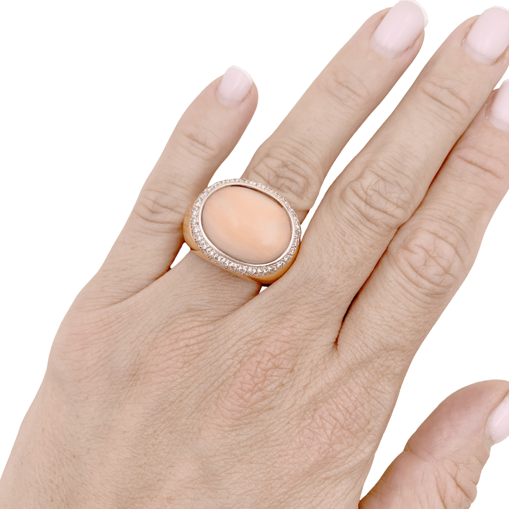 Bague or rose, corail rose et diamants.   5
