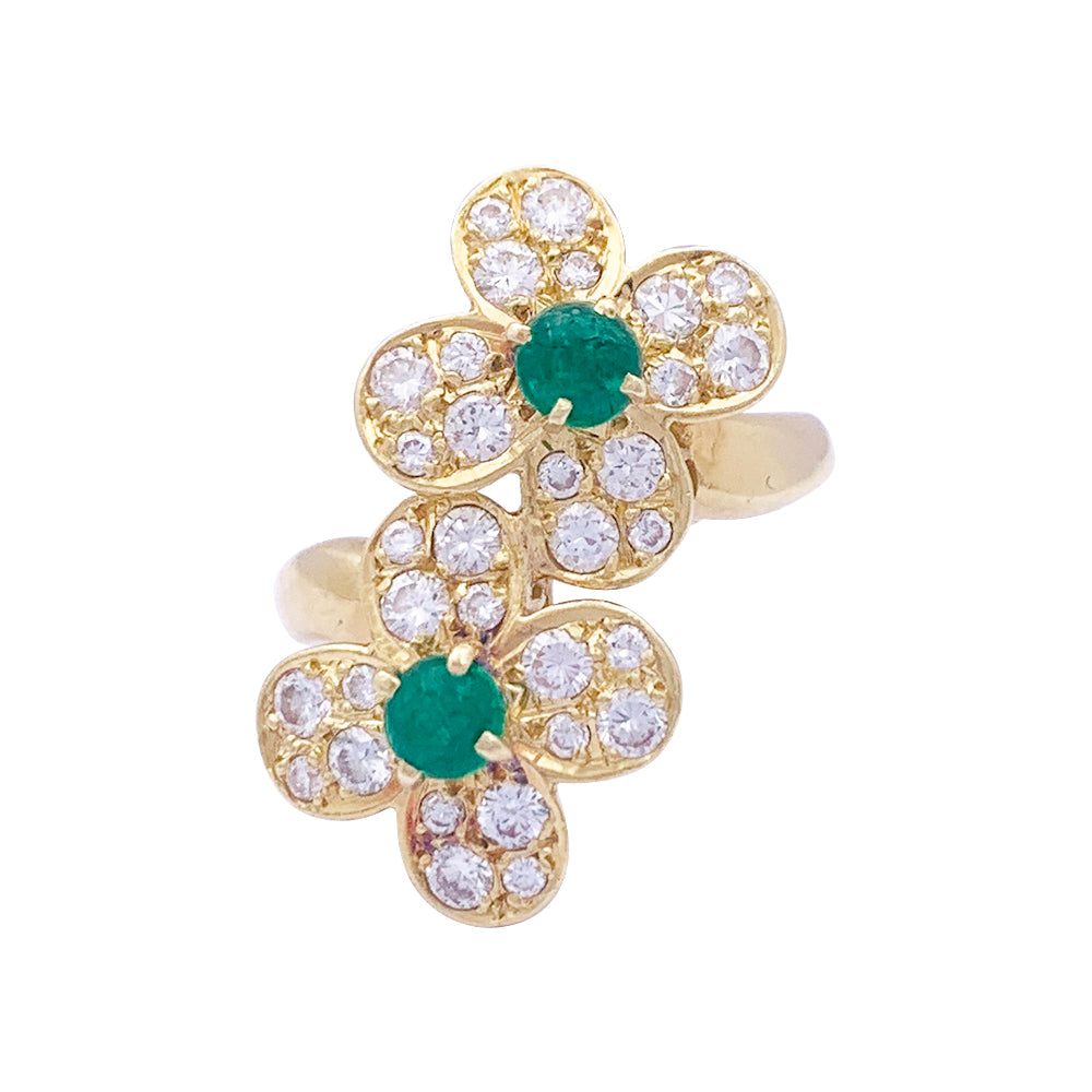 Bague Van Cleef & Arpels, "Fleurette", en or jaune, diamants et émeraudes. 1