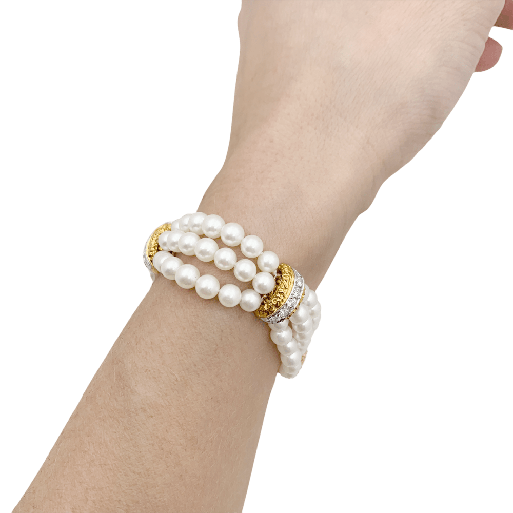 Bracelet Van Cleef & Arpels, deux ors, diamants, perles. 7