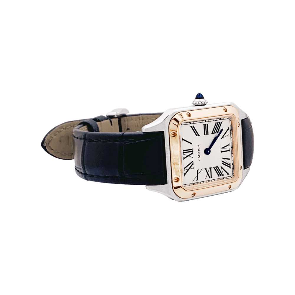 Montre Cartier, "Santos-Dumont", or, acier, cuir.  3