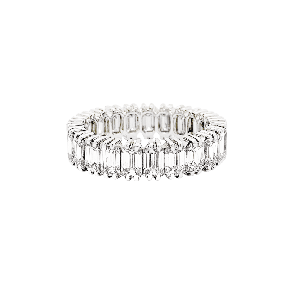 Bague alliance tour complet, platine et diamants taille émeraude. 4