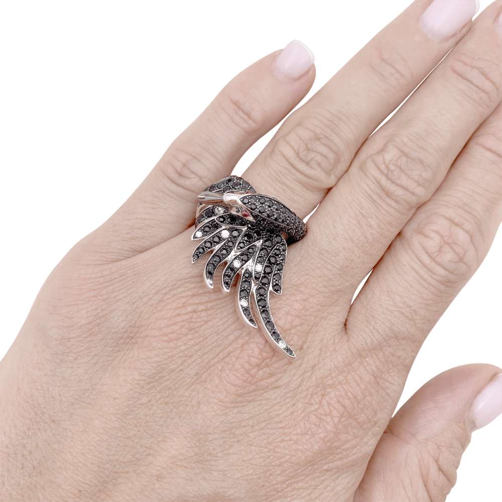 Bague Boucheron, "Animaux de Collection : "Cypris, le Cygne", or blanc, saphirs, diamants, rubis. 8