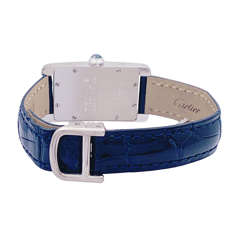 Montre Cartier "Tank américaine", or blanc, bracelet cuir. 5