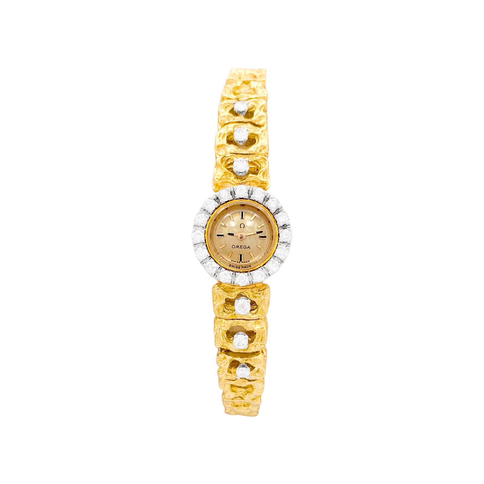 Montre de dame Omega vintage, deux ors, diamants.  1