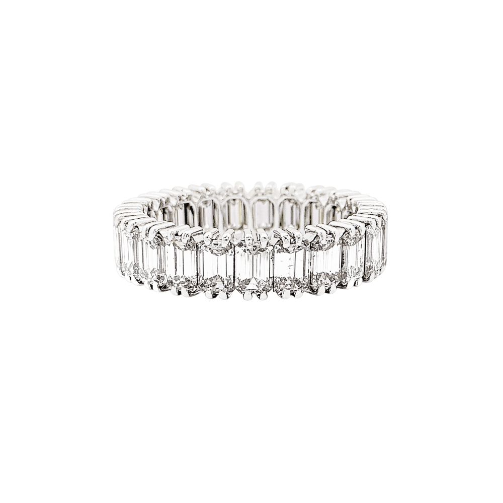 Bague alliance tour complet, platine et diamants taille émeraude. 3