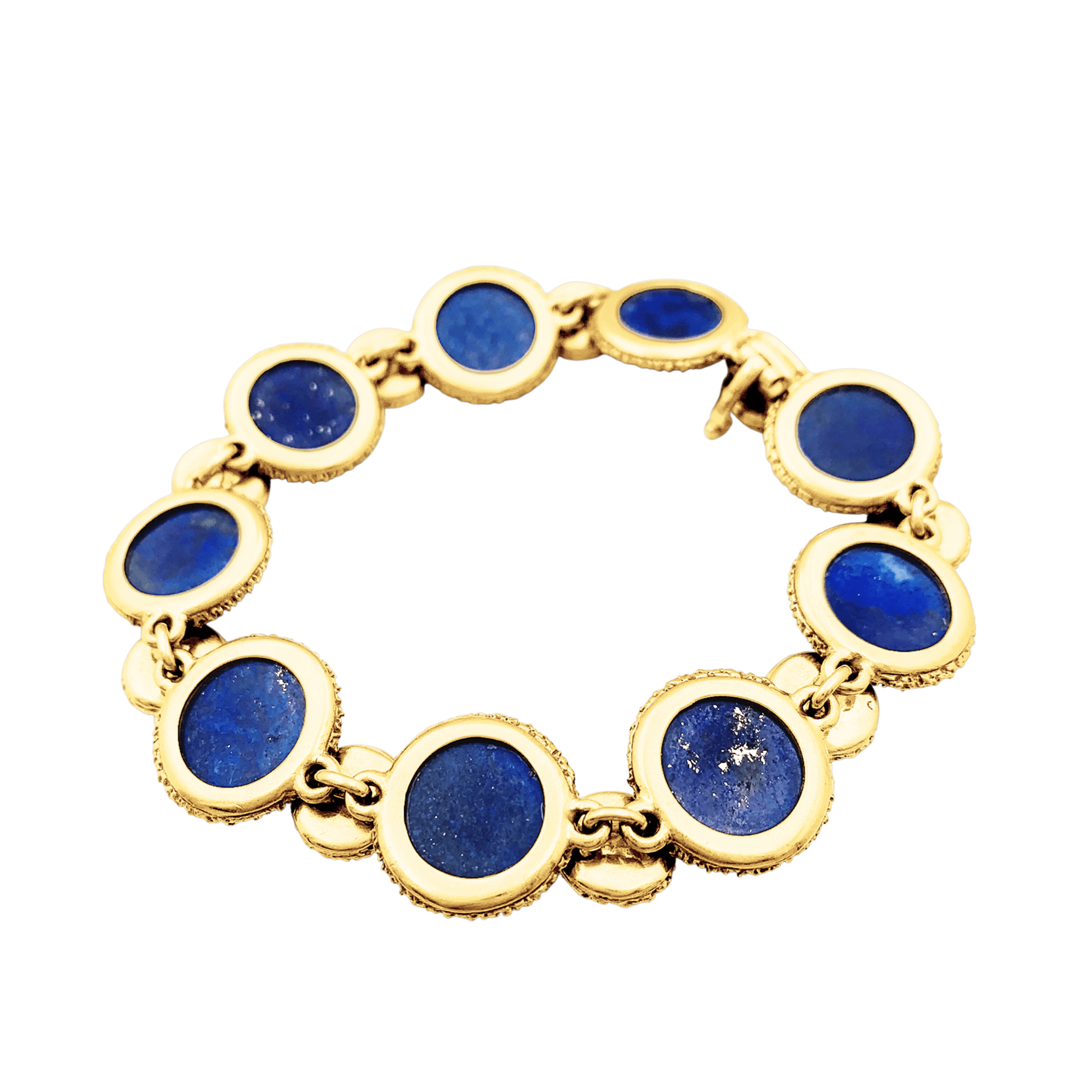Bracelet vintage en or jaune texturé, lapis-lazuli et diamants.  2