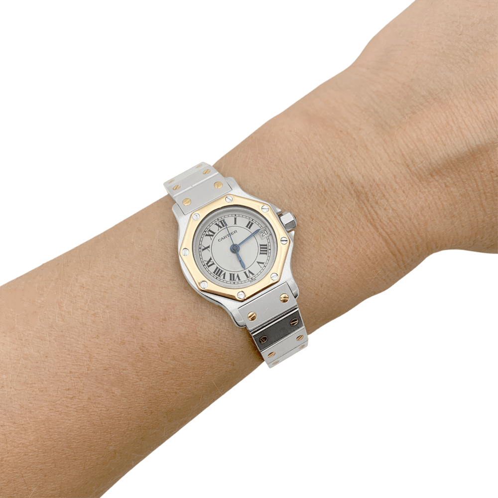 Montre Cartier, "Santos Octogonale", acier et or. 6