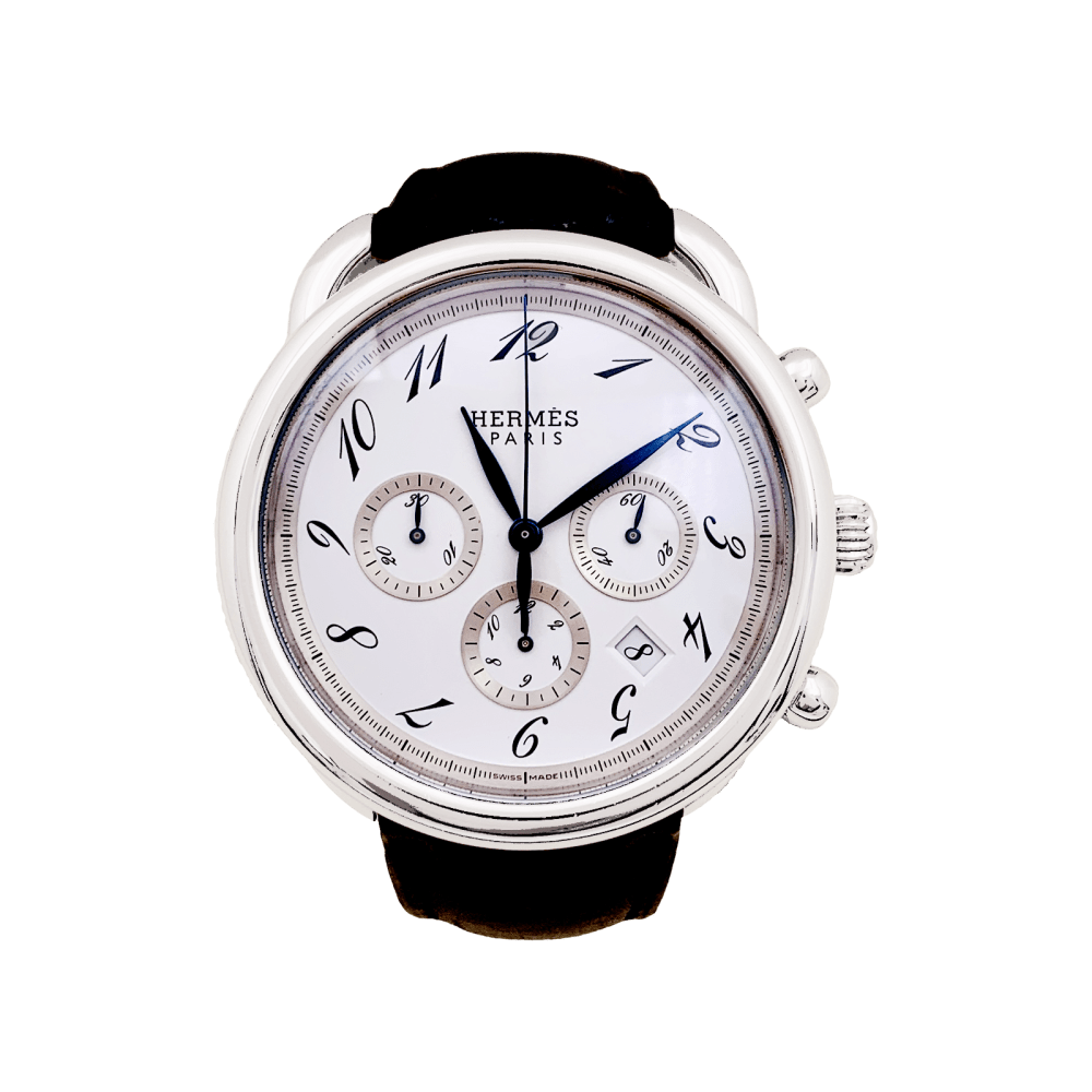 Montre Hermès, "Arceau Chronographe", acier, cuir.  1