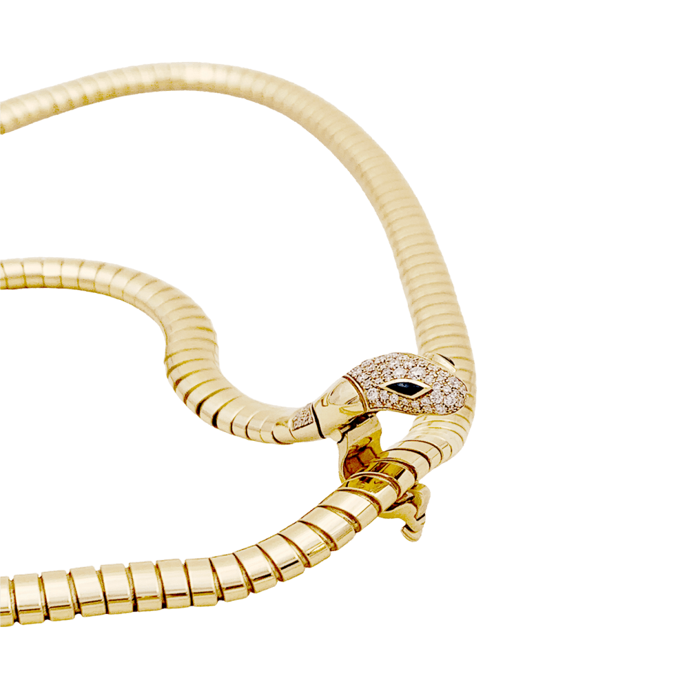 Collier Bulgari, « Serpenti Tubogas », or jaune, diamants, onyx.  6
