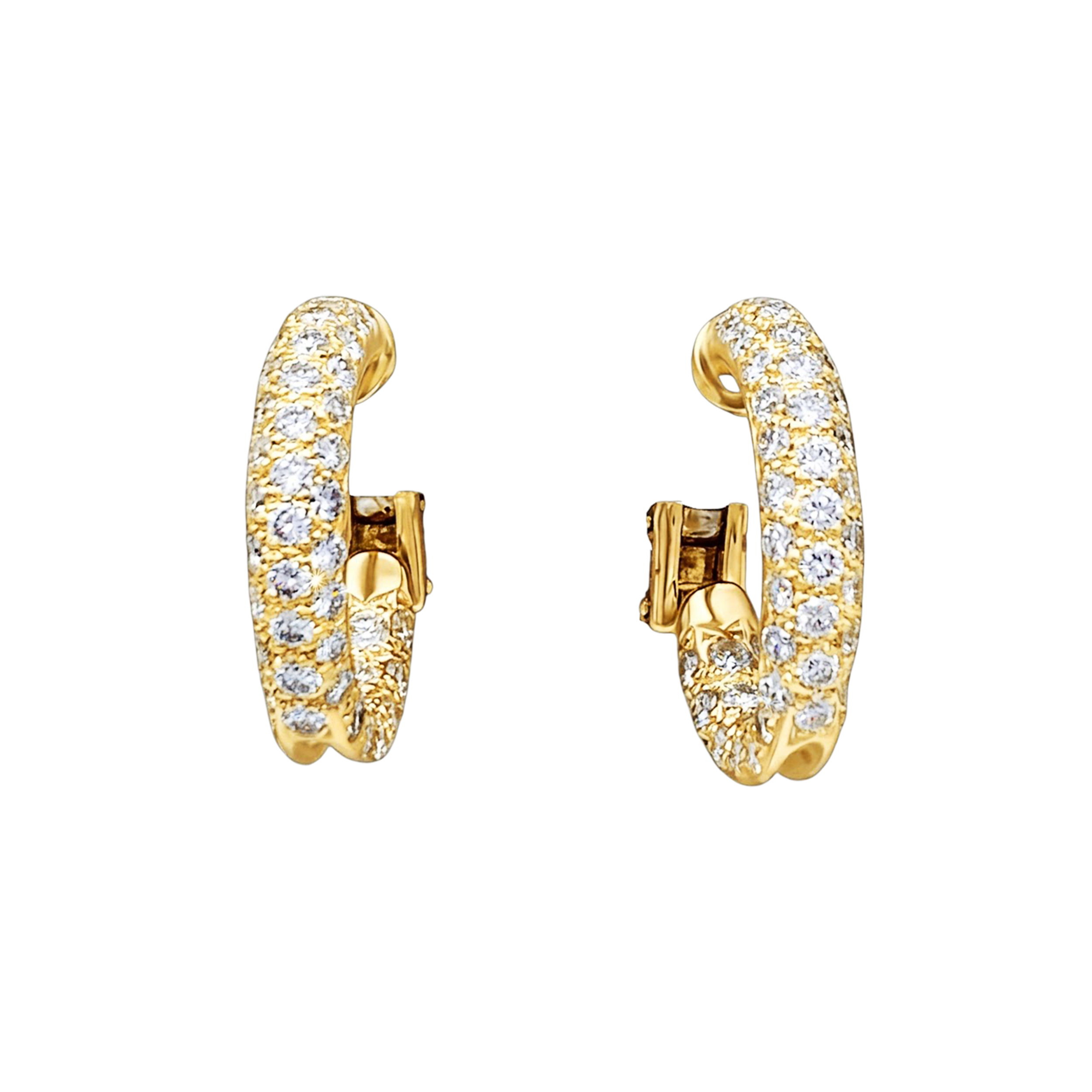 Boucles d'oreilles créoles en or jaune et diamants.  1