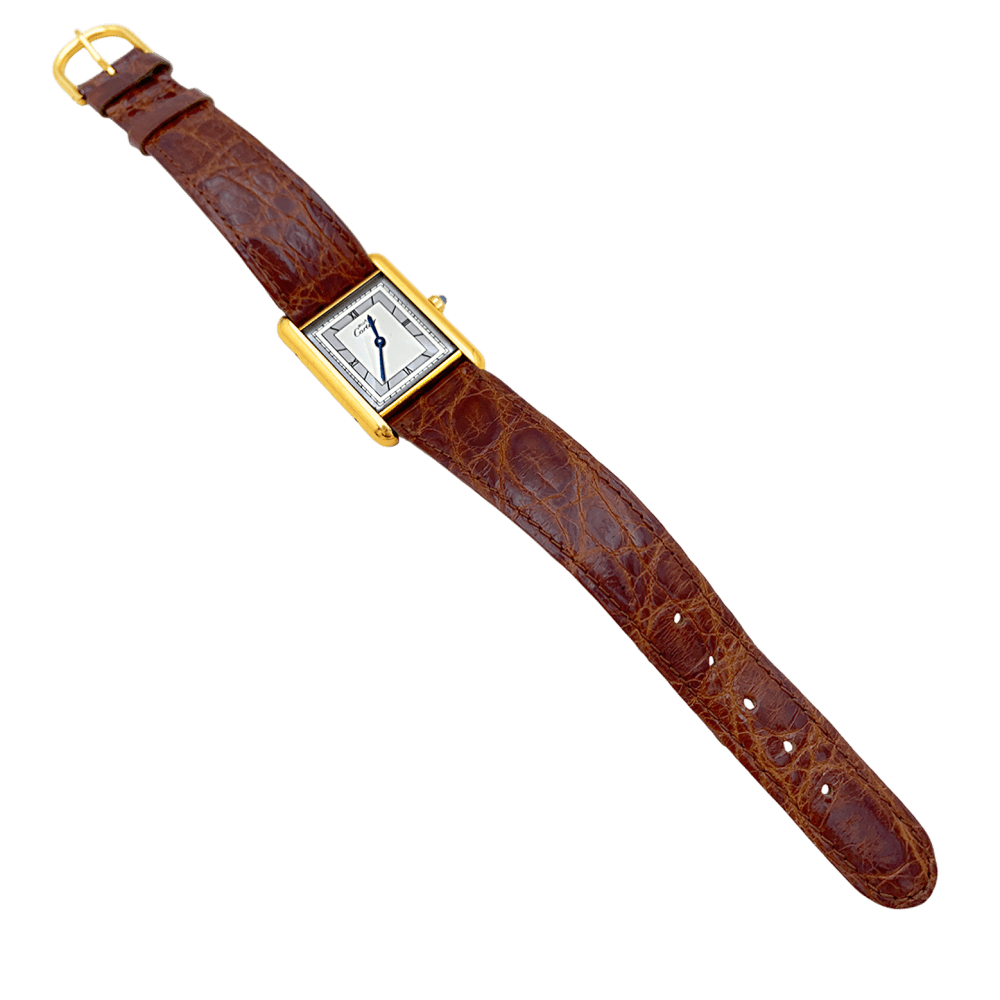Montre Cartier, "Tank Must", argent plaqué or, cuir.  2