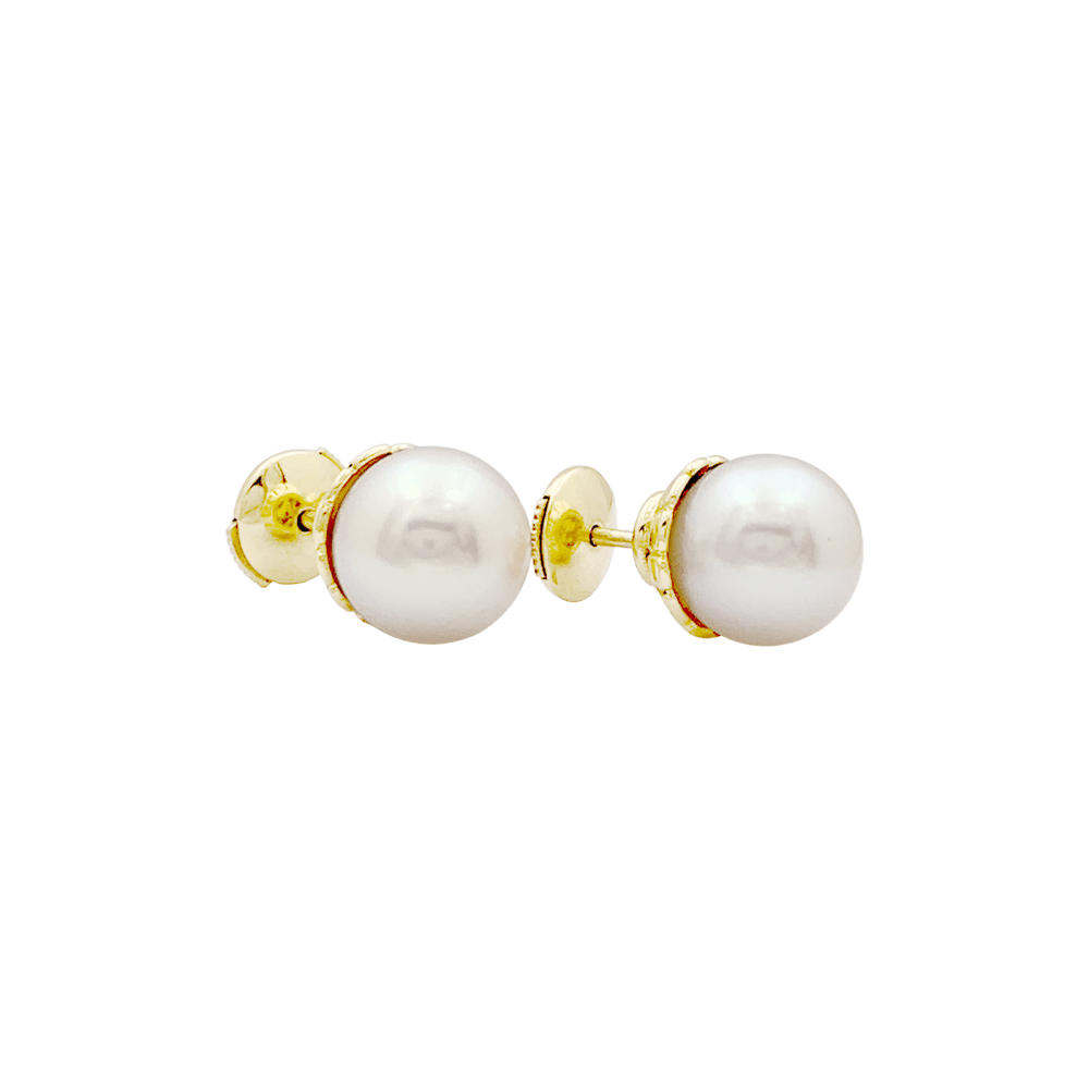 Boucles d'oreilles or jaune et perles.  3