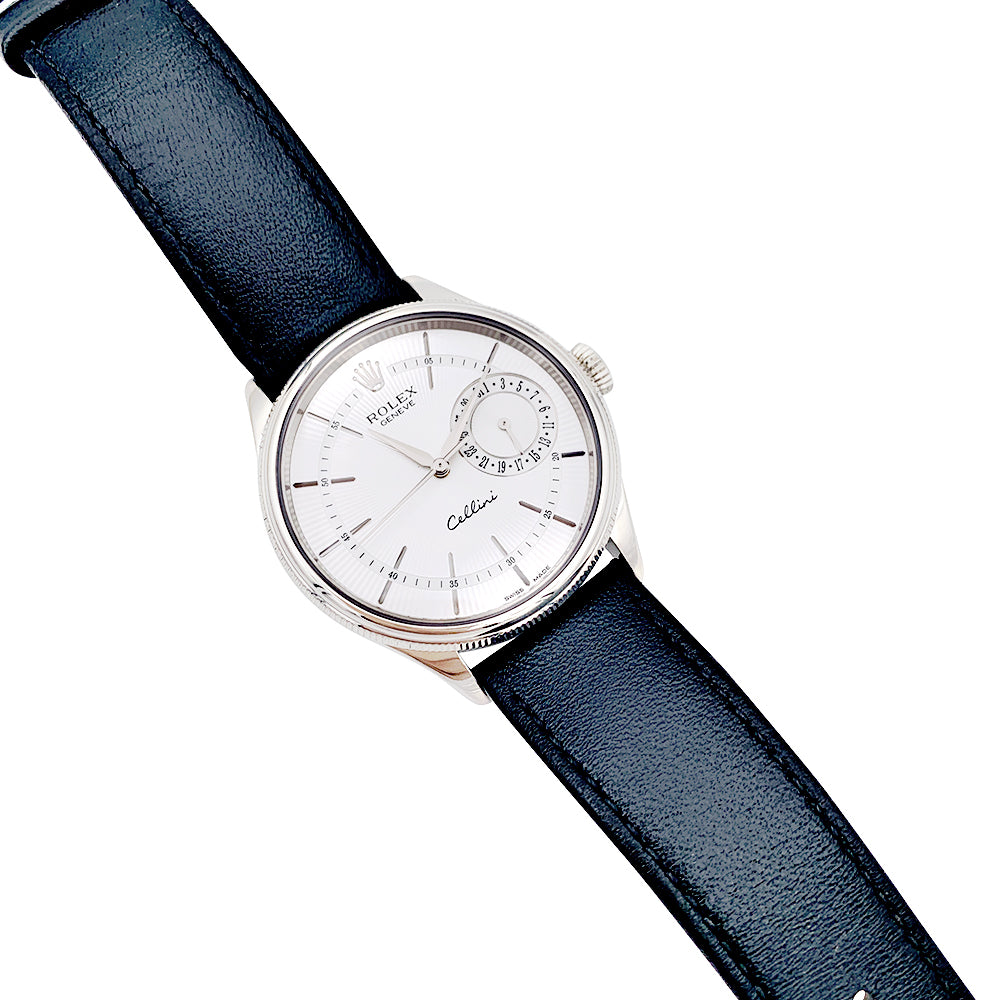 Montre Rolex, "Cellini Date", or blanc, cuir. 3