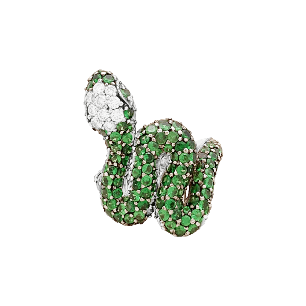 Bague Serpent, or blanc, or noirci, tsavorites et diamants. 1