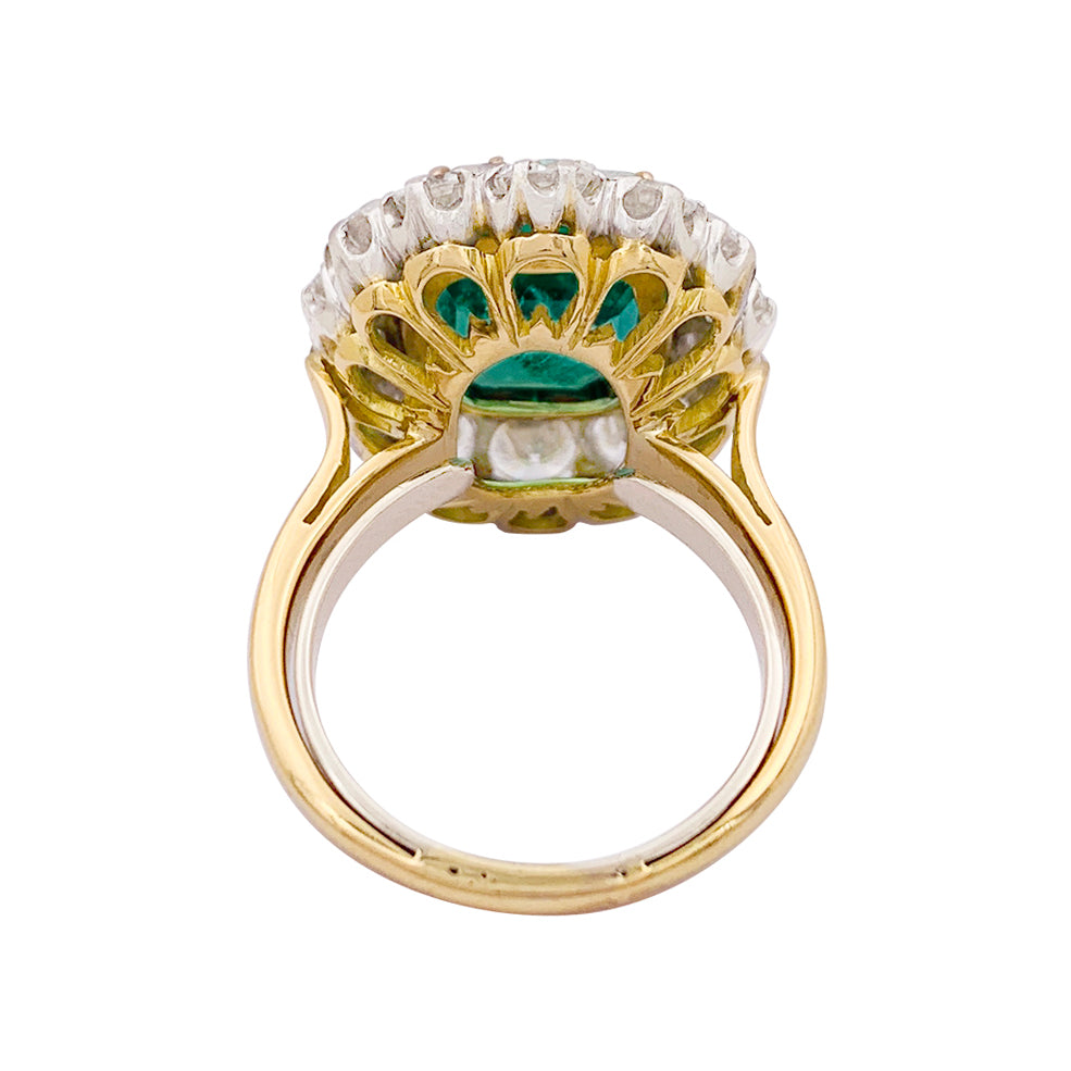 Bague Pompadour émeraude, diamants, platine et or jaune. 2