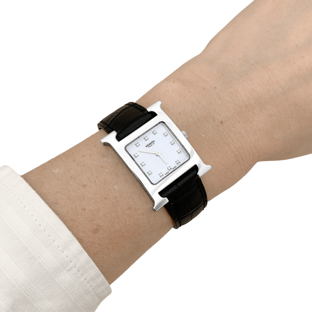 Montre Femme Hermès, "Heure H", acier, nacre et diamants. 5