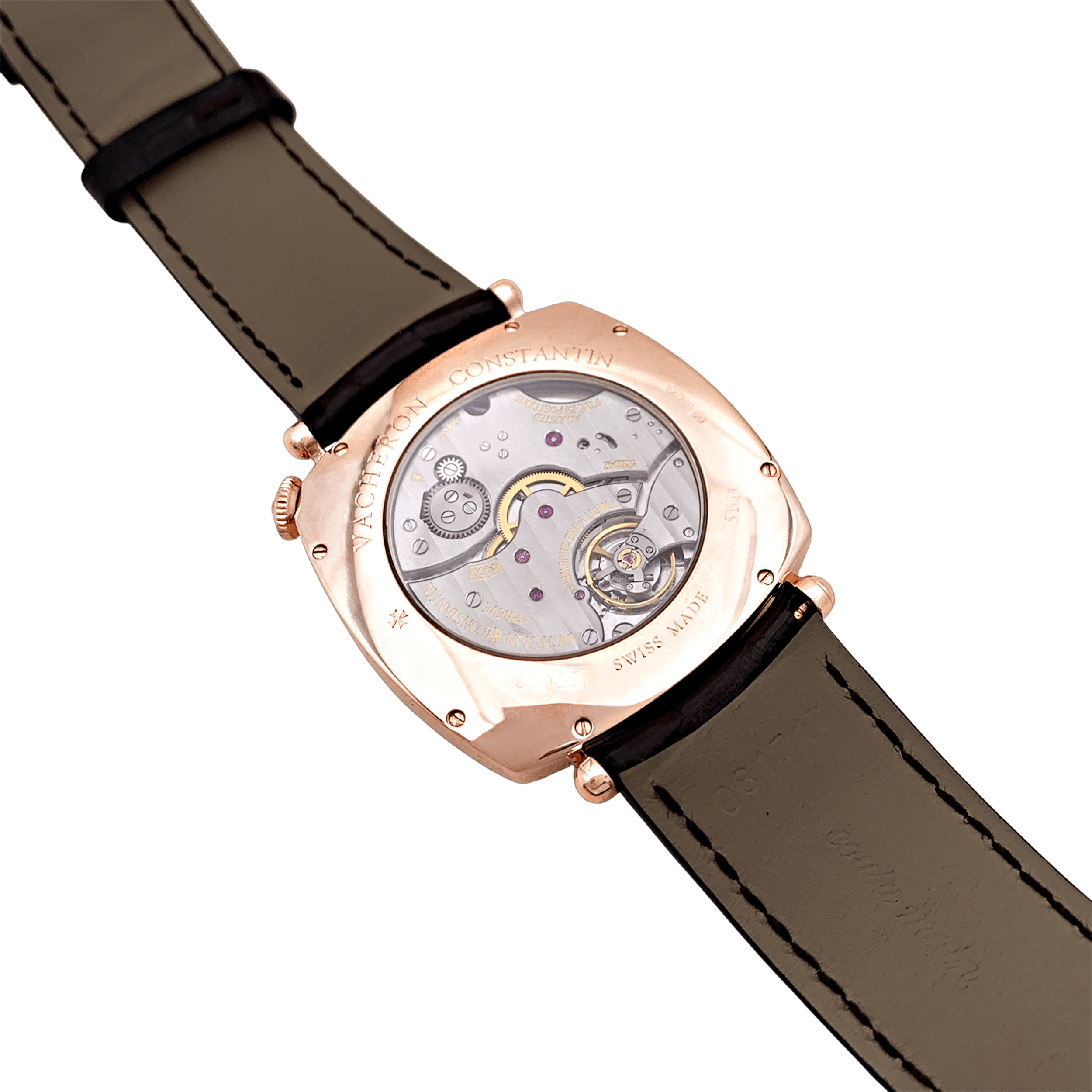 Montre Vacheron Constantin, "Historiques : American 1921", or rose, bracelet cuir.  2