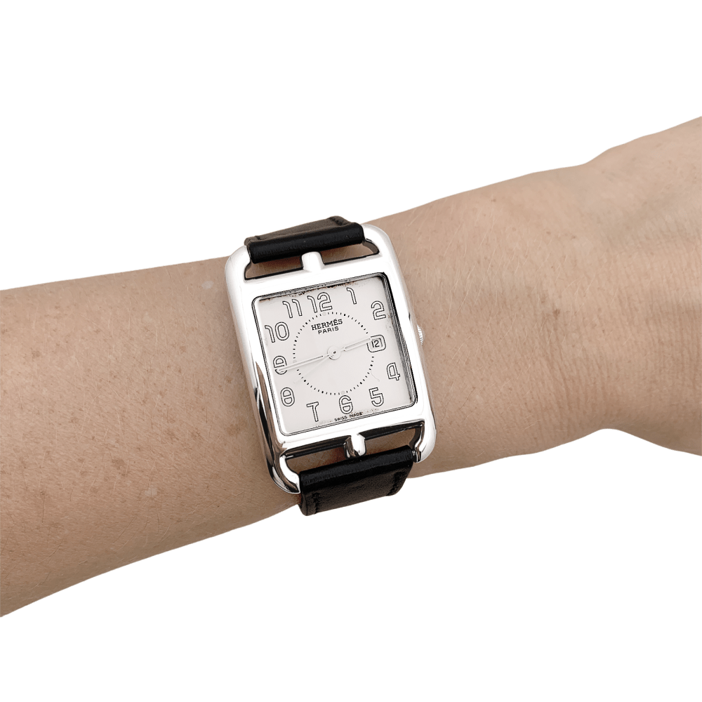 Montre Hermès, "Cape Cod", acier, cuir, grand modèle.  6