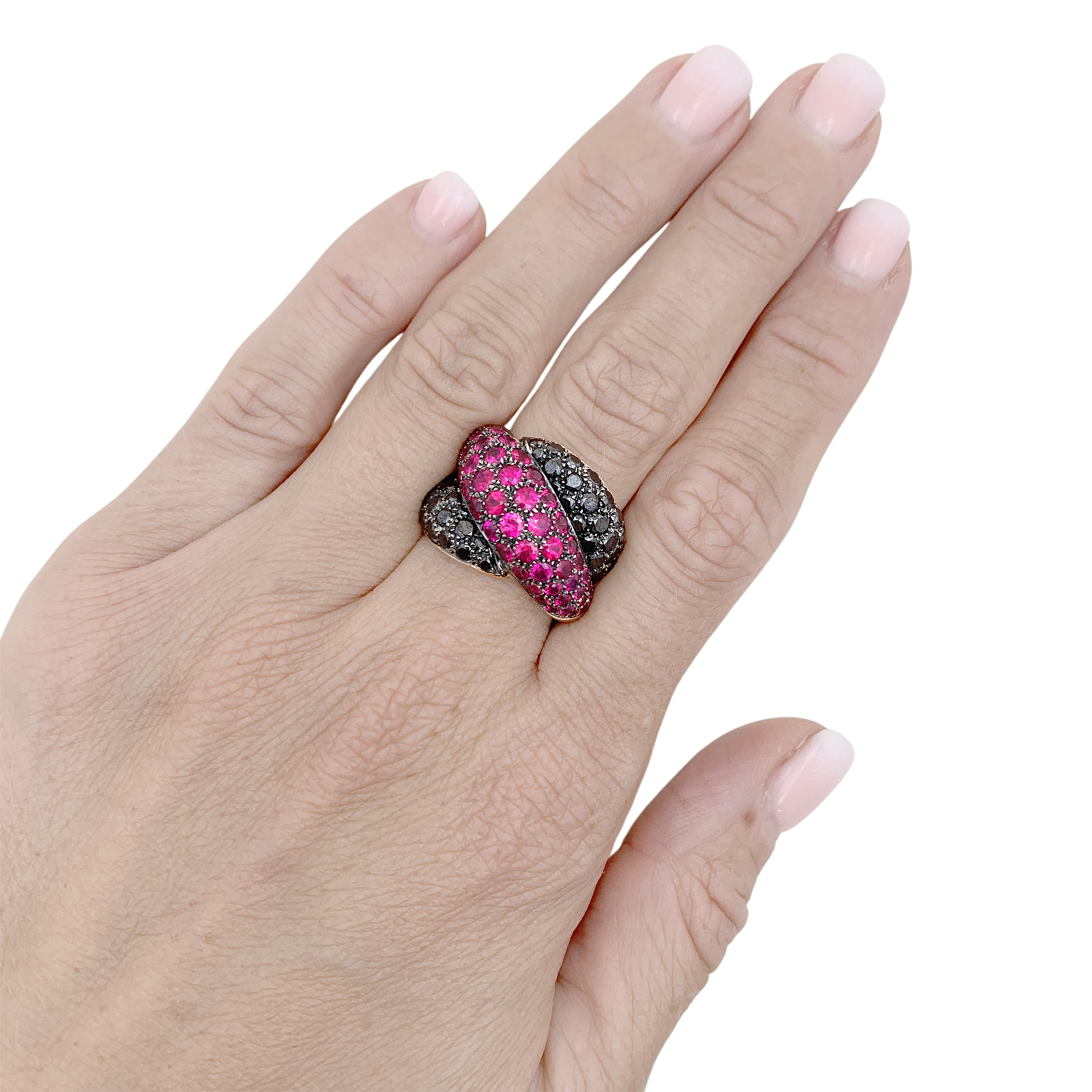 Bague Damiani «Gomitolo», diamants noirs et rubis. 5